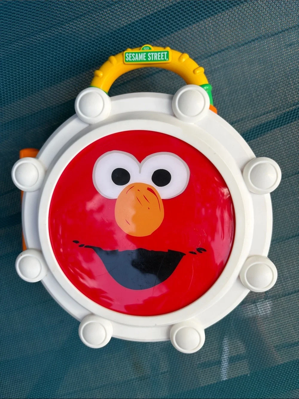 Sesame Street Elmo Cookie Monster Red Blue White Play Drum with Yellow Handle